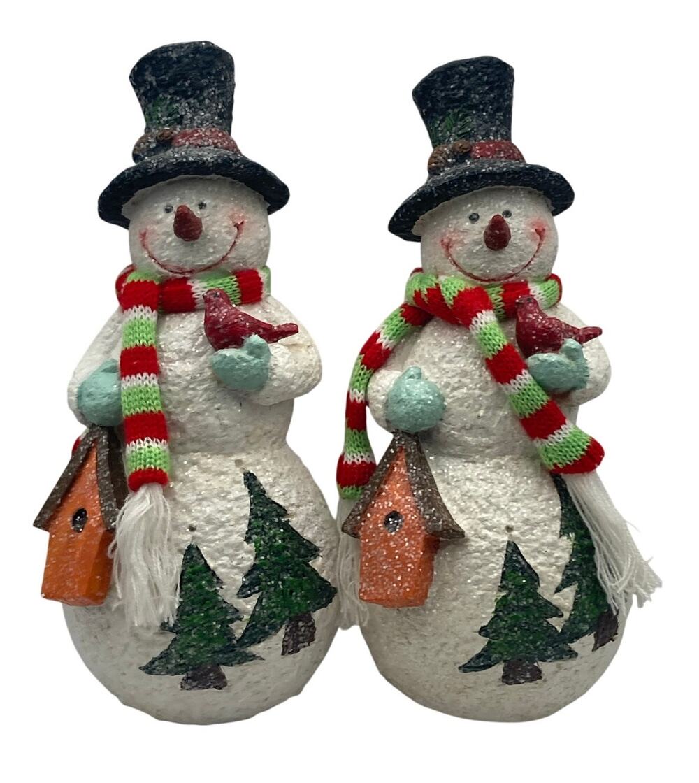 Holiday Christmas Snowmen (2) Simply Winter by Nicole 10.5" Tall Fabric Scarfs